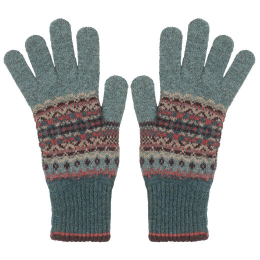 Red and blue fair isle gloves